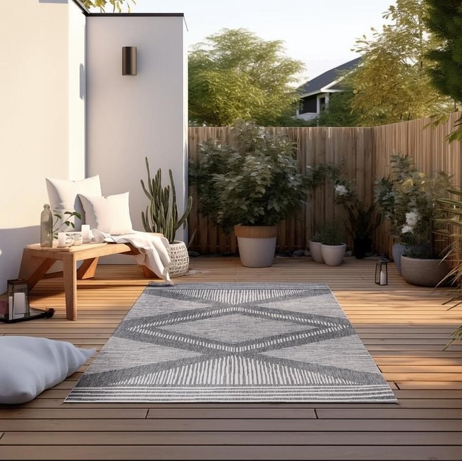 Flycarpets Elle Decoration Binnen & Buitenkleed Omkeerbaar Rhombus Zilver 80x150 cm