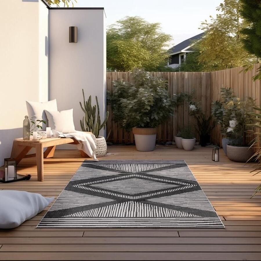 Flycarpets Elle Decoration Binnen & Buitenkleed Omkeerbaar Rhombus Zwart 120x170 cm