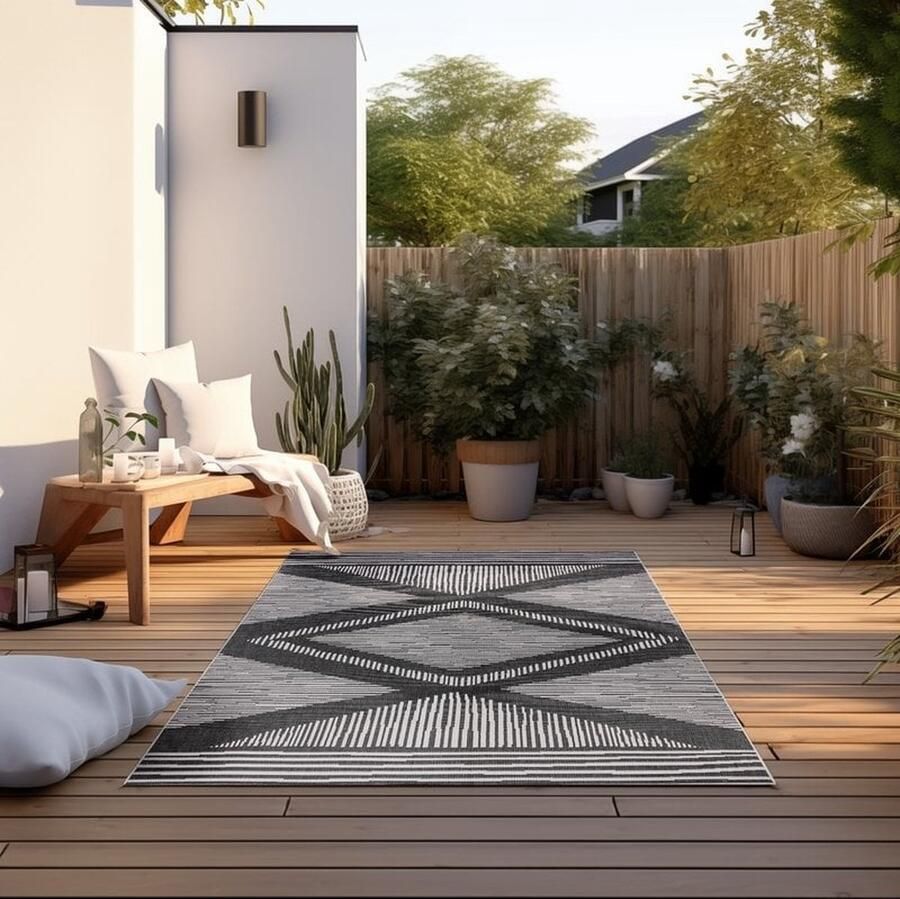 Flycarpets Elle Decoration Binnen & Buitenkleed Omkeerbaar Rhombus Zwart 160x230 cm