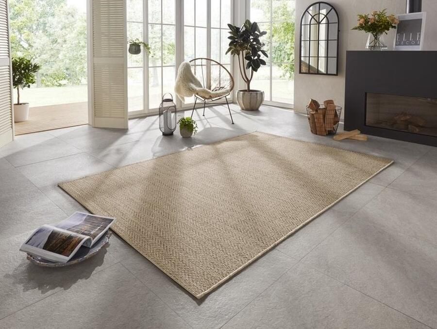 Flycarpets Elle Decoration Laagpolig Binnen & Buitenkleed Handgeweven Look Caen Naturel Bruin 200x290 cm