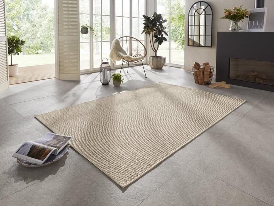 Flycarpets Elle Decoration Laagpolig Binnen & Buitenkleed Handgeweven Look Dreux Creme 80x150 cm