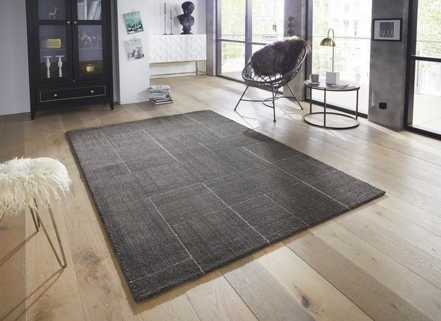 Flycarpets Elle Decoration Modern Design Vloerkleed Laagpolig Geblokt Donkergrijs 80x150 cm