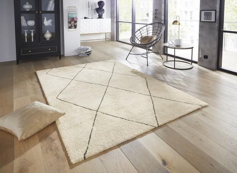 Flycarpets Elle Decoration Modern Design Vloerkleed Laagpolig Geruit Beige Bruin 80x150 cm