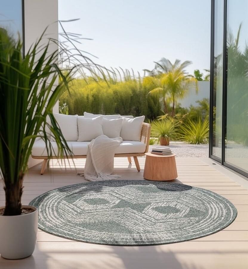 Flycarpets Elle Decoration Rond Binnen & Buitenkleed Omkeerbaar Gemini Groen 200x200 cm