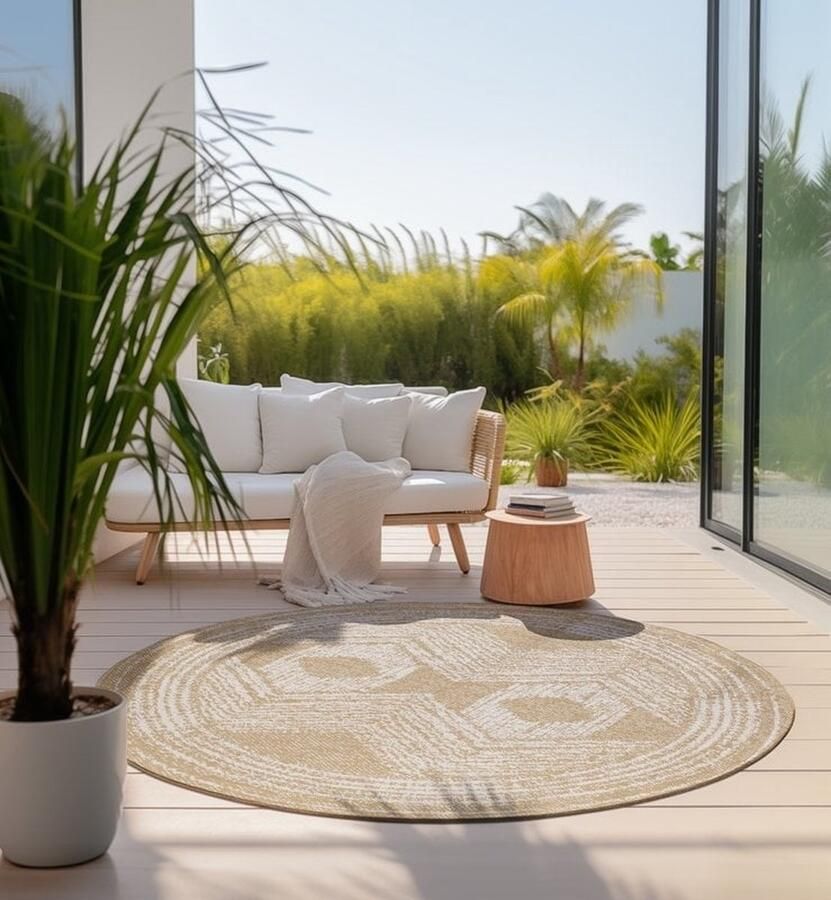 Flycarpets Elle Decoration Rond Binnen & Buitenkleed Omkeerbaar Gemini Okergeel 100x100 cm