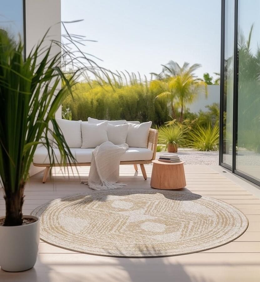 Flycarpets Elle Decoration Rond Binnen & Buitenkleed Omkeerbaar Gemini Okergeel 140x140 cm