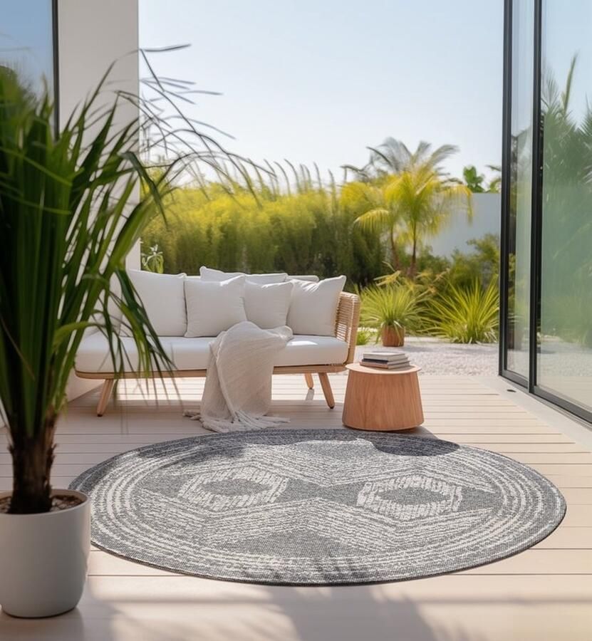 Flycarpets Elle Decoration Rond Binnen & Buitenkleed Omkeerbaar Gemini Zilver 100x100 cm