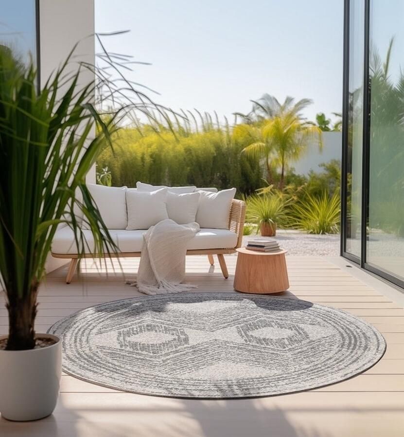 Flycarpets Elle Decoration Rond Binnen & Buitenkleed Omkeerbaar Gemini Zilver 140x140 cm