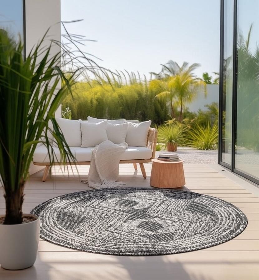 Flycarpets Elle Decoration Rond Binnen & Buitenkleed Omkeerbaar Gemini Zwart 200x200 cm