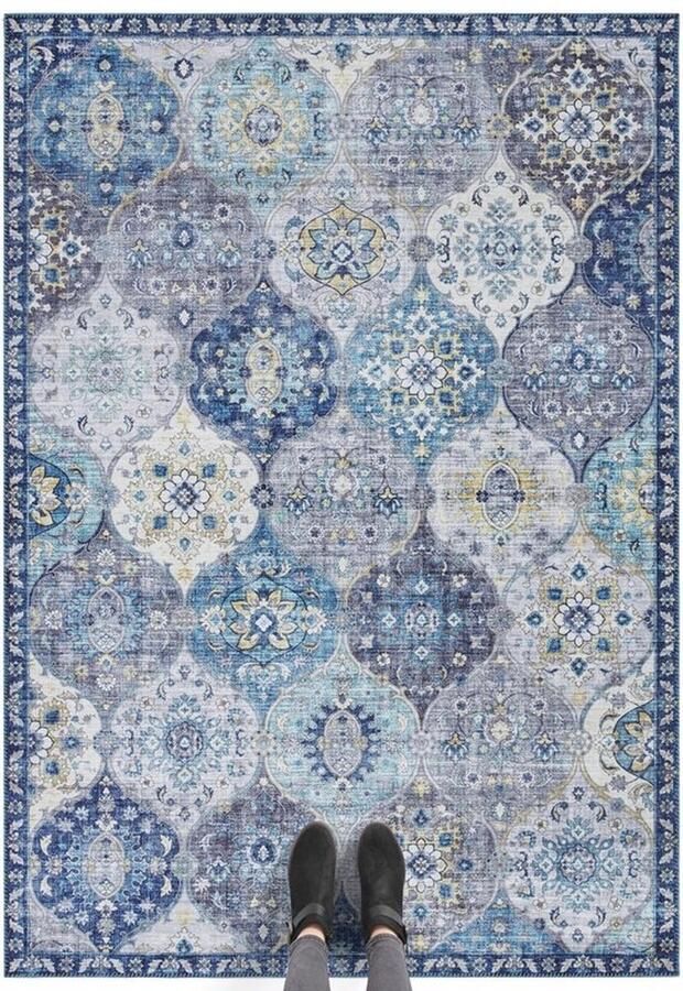 Flycarpets Elle Decoration Vintage Vloerkleed Ghom Klassiek Denim Blauw 160x230 cm