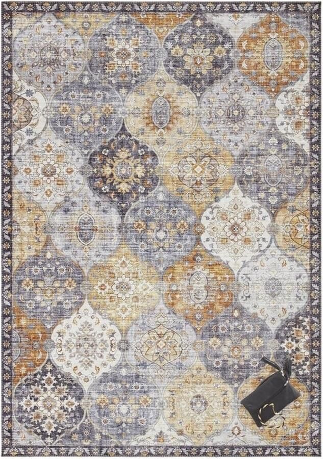 Flycarpets Elle Decoration Vintage Vloerkleed Ghom Klassiek Geel Multi 80x200 cm