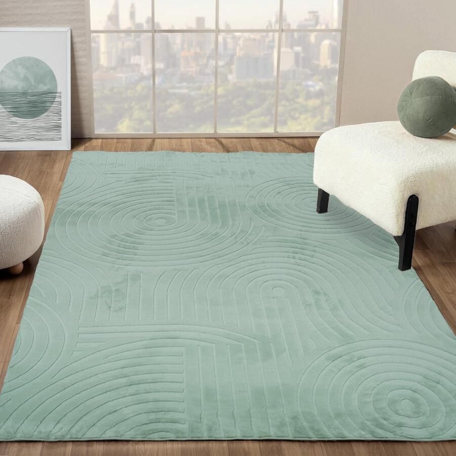 Flycarpets Eve Japandi Vloerkleed Pastel Groen Laagpolig Tapijt Woonkamer Zacht en Fluffy 160x230 cm