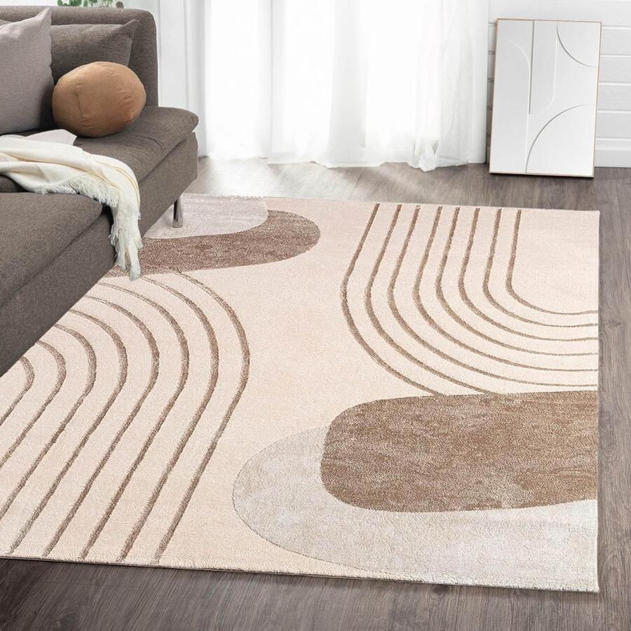 Flycarpets Evora Japandi Vloerkleed Beige Crème – Laagpolig Tapijt Woonkamer – 80x300 cm