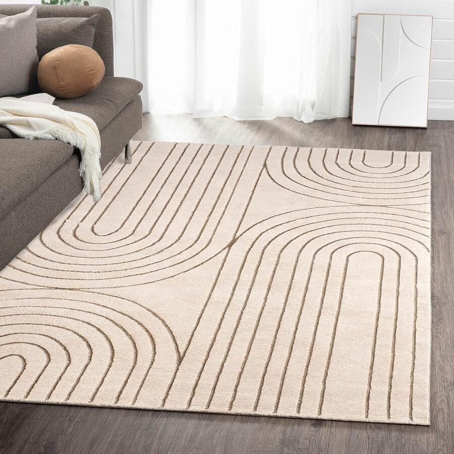 Flycarpets Evora Japandi Vloerkleed Crème Beige – Laagpolig Tapijt Woonkamer – 80x150 cm