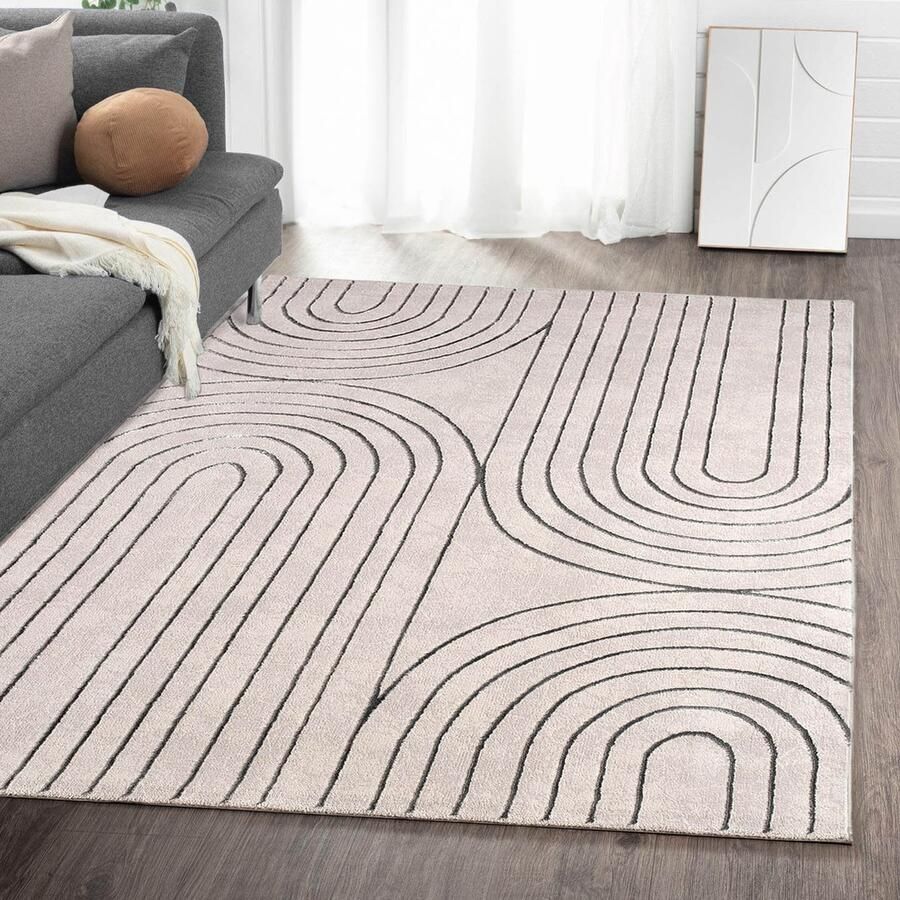 Flycarpets Evora Japandi Vloerkleed Grijs – Laagpolig Tapijt Woonkamer – 240x340 cm
