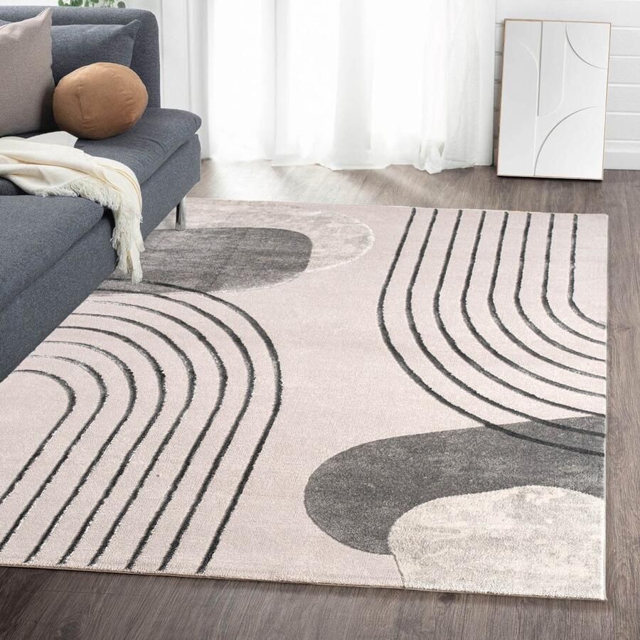 Flycarpets Evora Japandi Vloerkleed Grijs – Laagpolig Tapijt Woonkamer – 120x160 cm