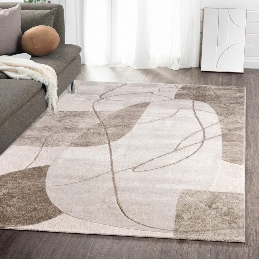 Flycarpets Evora Modern Vloerkleed Beige Crème – Laagpolig Japandi Tapijt Woonkamer – 80x150 cm