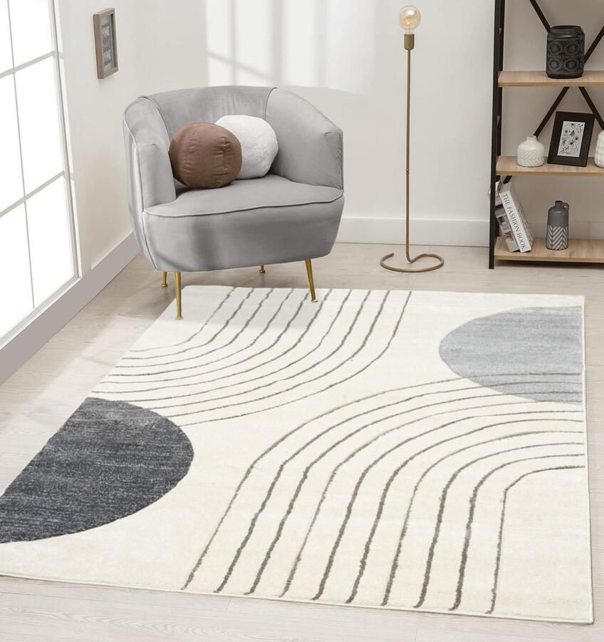 Flycarpets Eyoa Modern Vloerkleed Grijs Japandi Stijl Laagpolig Tapijt Woonkamer 140x200 cm