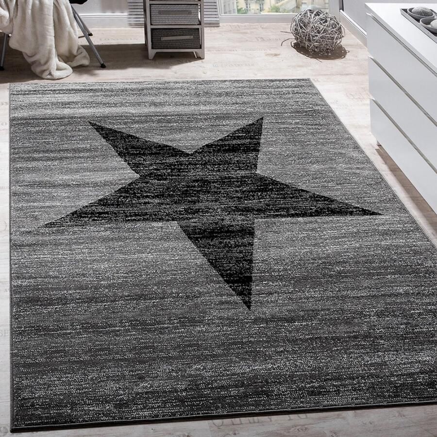 Flycarpets Fiest Ster Vloerkleed Grijs Zwart 120x170 cm Laagpolig Tapijt