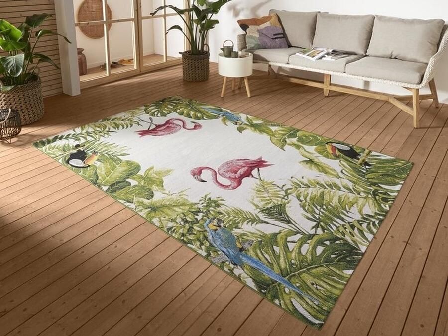 Flycarpets Flair Binnen & Buitenkleed Vloerkleed Tropical Flamingo Multi 80x165 cm