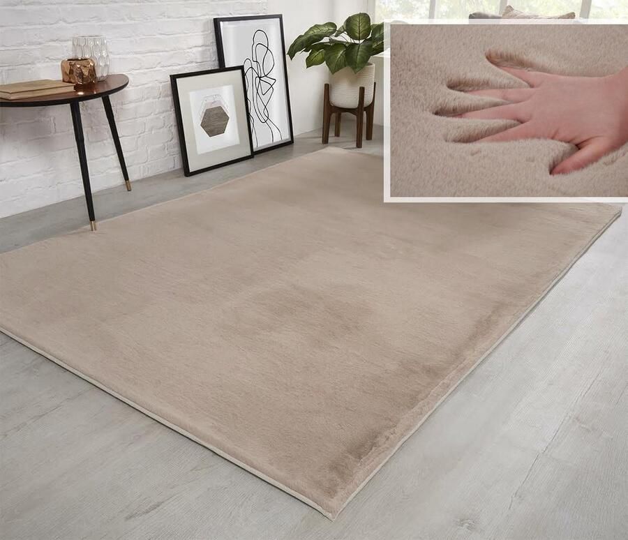 Flycarpets Fluffy Hoogpolig Super Zacht Effen Vloerkleed Beige 120x170 cm