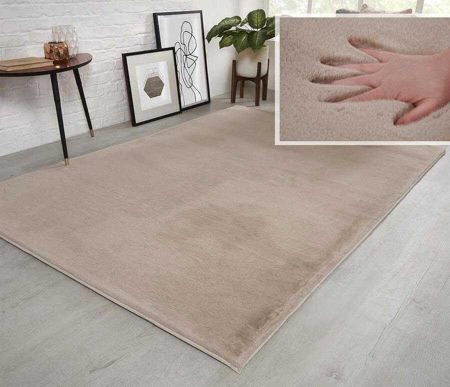 Flycarpets Fluffy Hoogpolig Super Zacht Effen Vloerkleed Beige 160x230 cm
