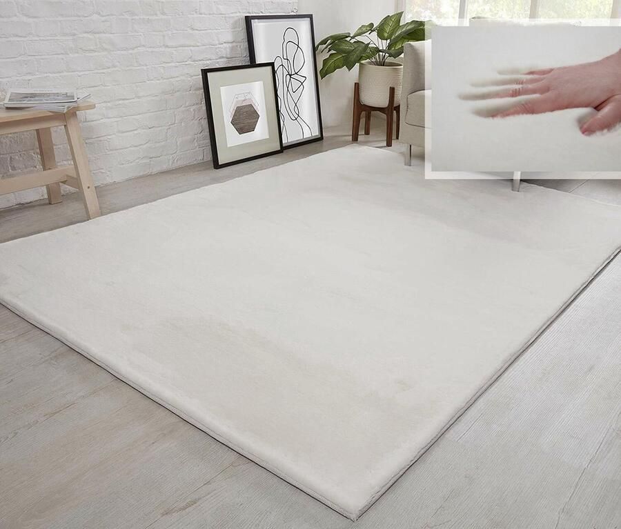 Flycarpets Fluffy Hoogpolig Super Zacht Effen Vloerkleed Creme 200x290 cm