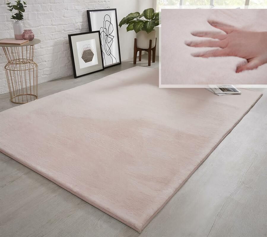 Flycarpets Fluffy Hoogpolig Super Zacht Effen Vloerkleed Roze 120x170 cm
