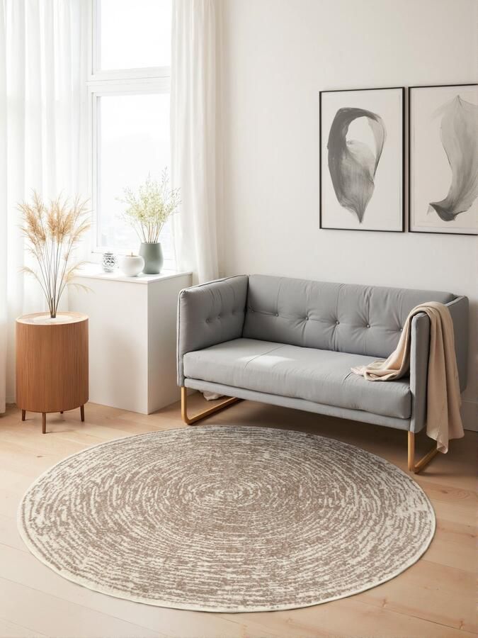 Flycarpets Gloria Rond Laagpolig Vloerkleed Beige Ø 160 cm rond