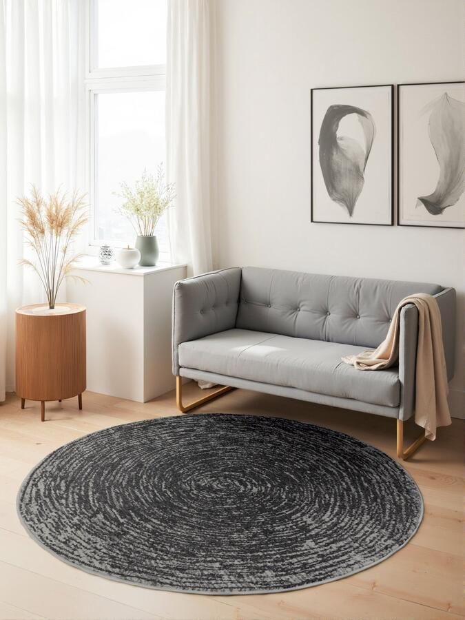 Flycarpets Gloria Rond Laagpolig Vloerkleed Grijs Ø 160 cm rond