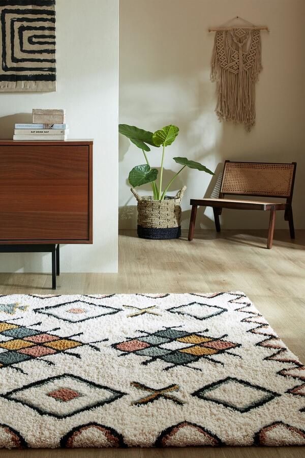 Flycarpets Hoogpolig vloerkleed Berber Design Midar 100% Wol Shaggy Multi 160 x 230 cm