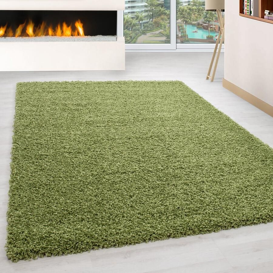 Flycarpets Hoogpolig vloerkleed effen kleur effen groen vloerkleed voor de woonkamer jute achterkant afmeting: 300 cm x 400 cm - Foto 4