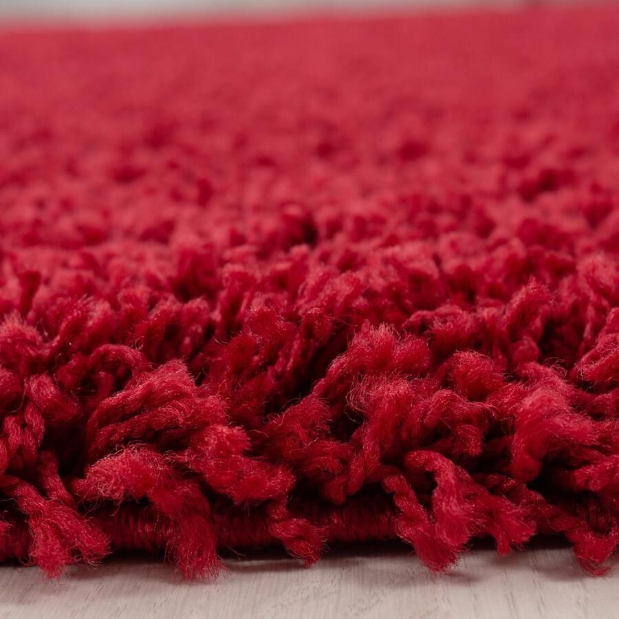 Flycarpets Hoogpolig vloerkleed effen kleur gewoon rood vloerkleed voor de woonkamer jute achterkant afmeting: 120 cm rond - Foto 3