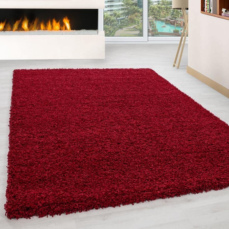 Adana Carpets Hoogpolig vloerkleed effen kleur effen rood vloerkleed voor de woonkamer jute achterkant afmeting: 160 cm x 230 cm - Foto 4