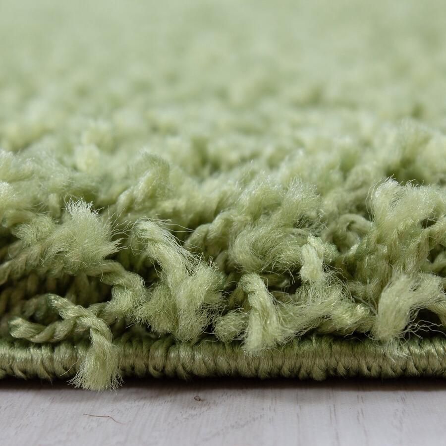 Flycarpets Hoogpolig vloerkleed effen kleur effen groen vloerkleed voor de woonkamer jute achterkant afmeting: 80 x 250 cm - Foto 2