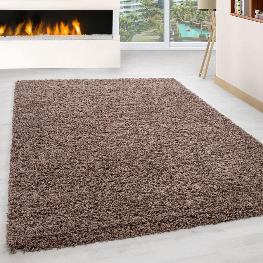 Adana Carpets Hoogpolig vloerkleed effen kleur mokka vloerkleed voor de woonkamer jute achterkant afmeting: 120 cm x 170 cm - Foto 3