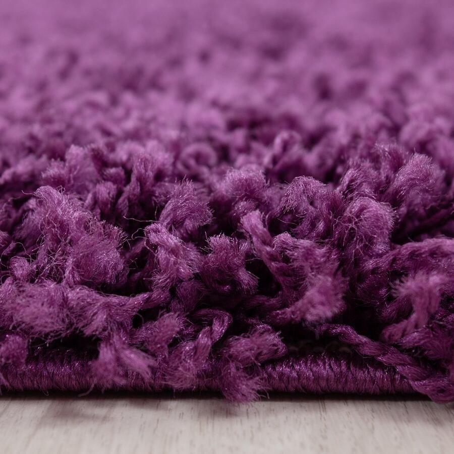 Flycarpets Hoogpolig vloerkleed effen kleur violet vloerkleed voor de woonkamer jute achterkant afmeting: 80 x 250 cm - Foto 2