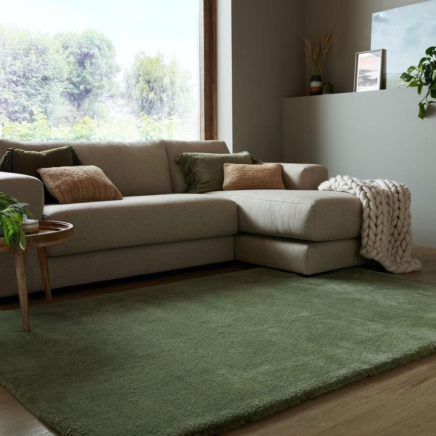 Flycarpets Hoogpolig vloerkleed Faroe Wol Look Fluffy Groen 120 x 170 cm