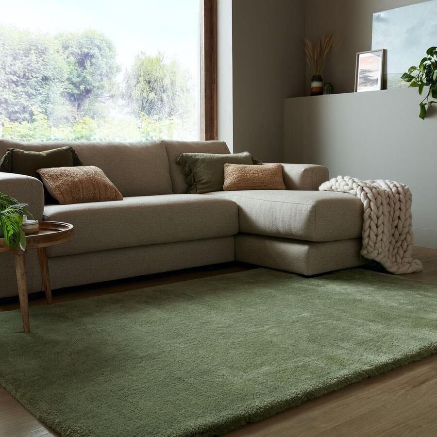 Flycarpets Hoogpolig vloerkleed Faroe Wol Look Fluffy Groen 80 x 150 cm
