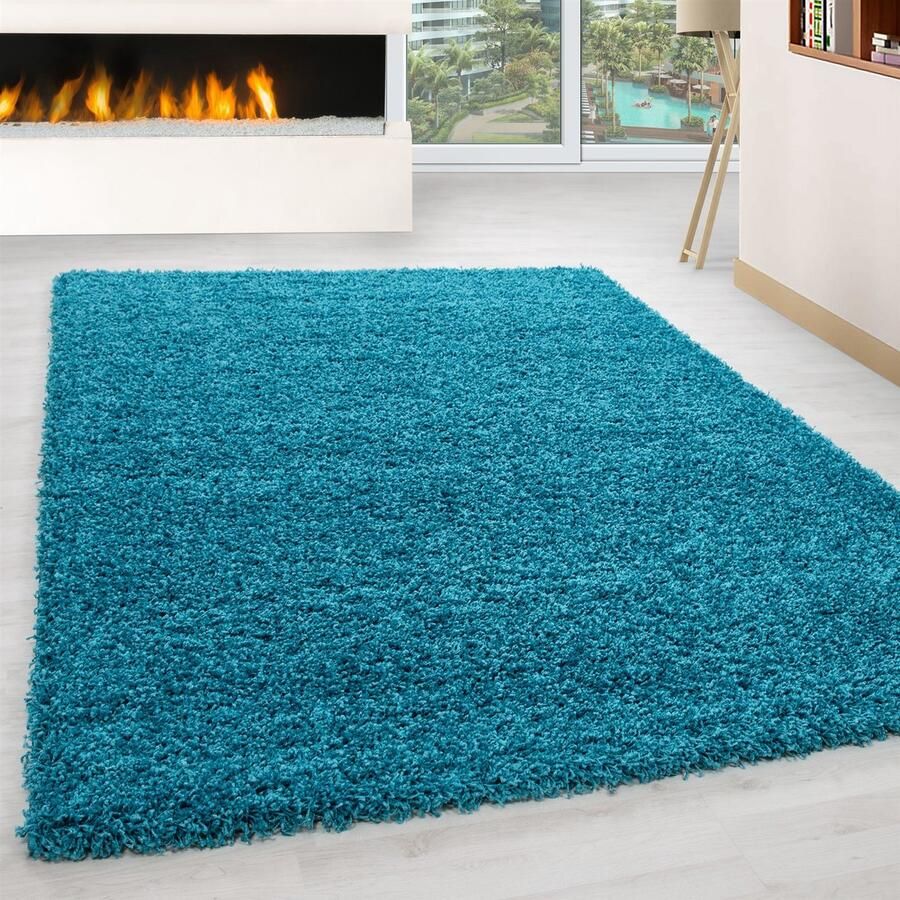 Adana Carpets Hoogpolig vloerkleed effen kleur turquoise vloerkleed voor de woonkamer jute achterkant afmeting: 200 cm x 290 cm - Foto 6