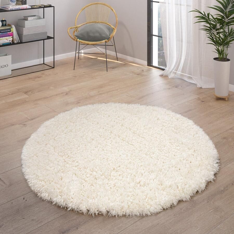 Flycarpets Hoogpolig Vloerkleed Miloro Effen Uni Wit