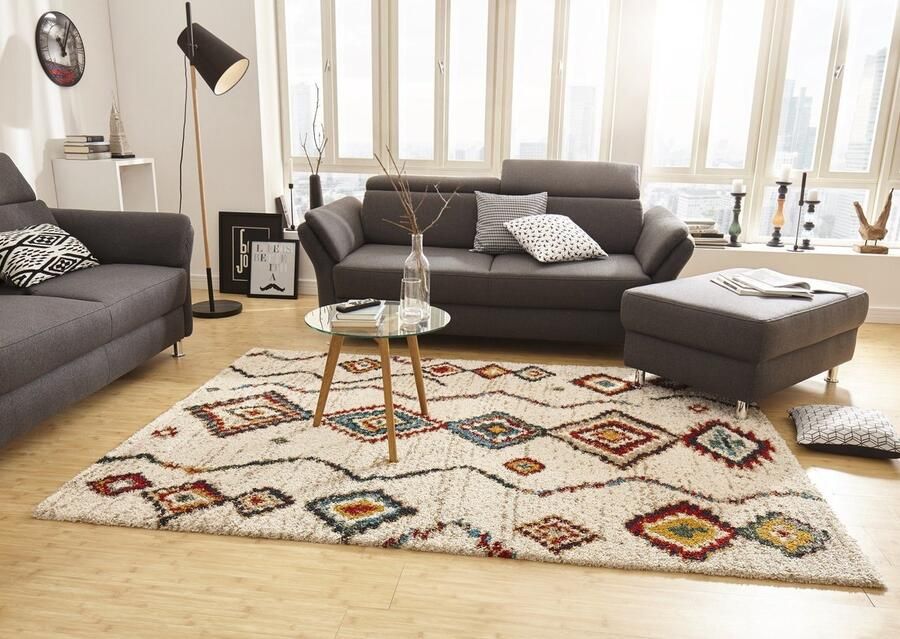 Flycarpets Hoogpolig Vloerkleed Nomadic Bohemian Creme Multi Woonkamer Tapijt 120x170 cm