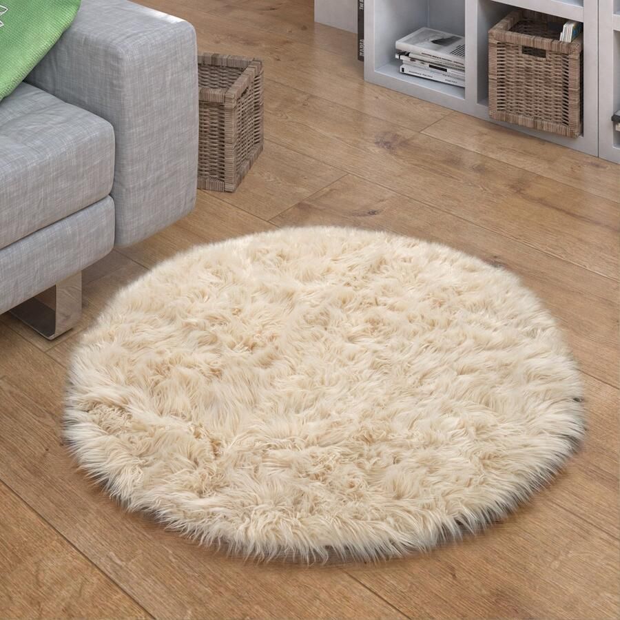 Flycarpets Hoogpolig Vloerkleed Plavera Effen Uni Creme