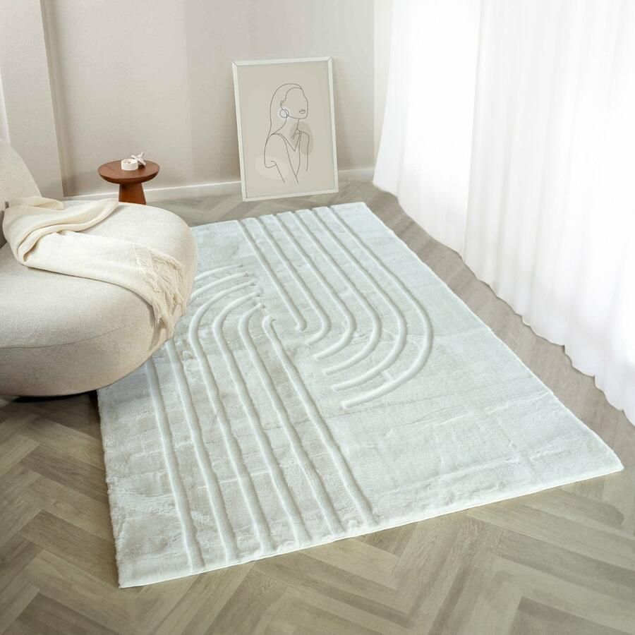 Flycarpets Japandi hoogpolig vloerkleed Bohemian Arches Crème 240 x 340 cm