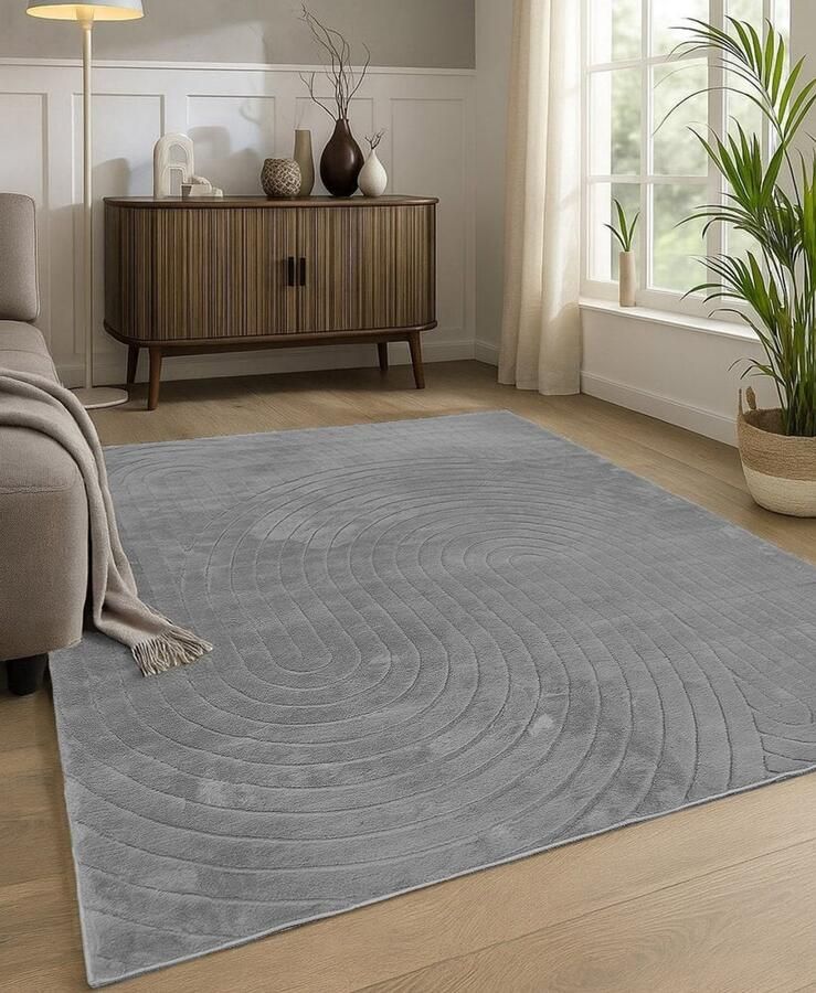 Flycarpets Japandi vloerkleed Mystic Grooves Grijs Laagpolig Tapijtloper 80x150 cm