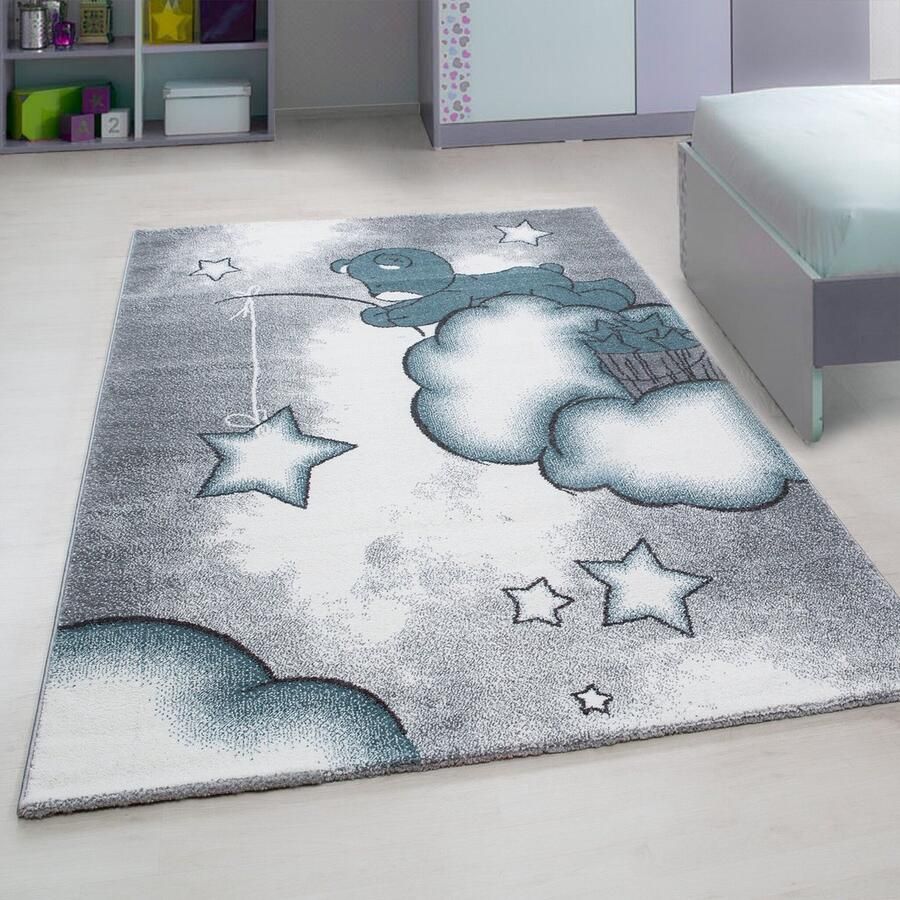 Flycarpets Kids Kinderkamer Beer Blauw Vloerkleed 200x290 cm
