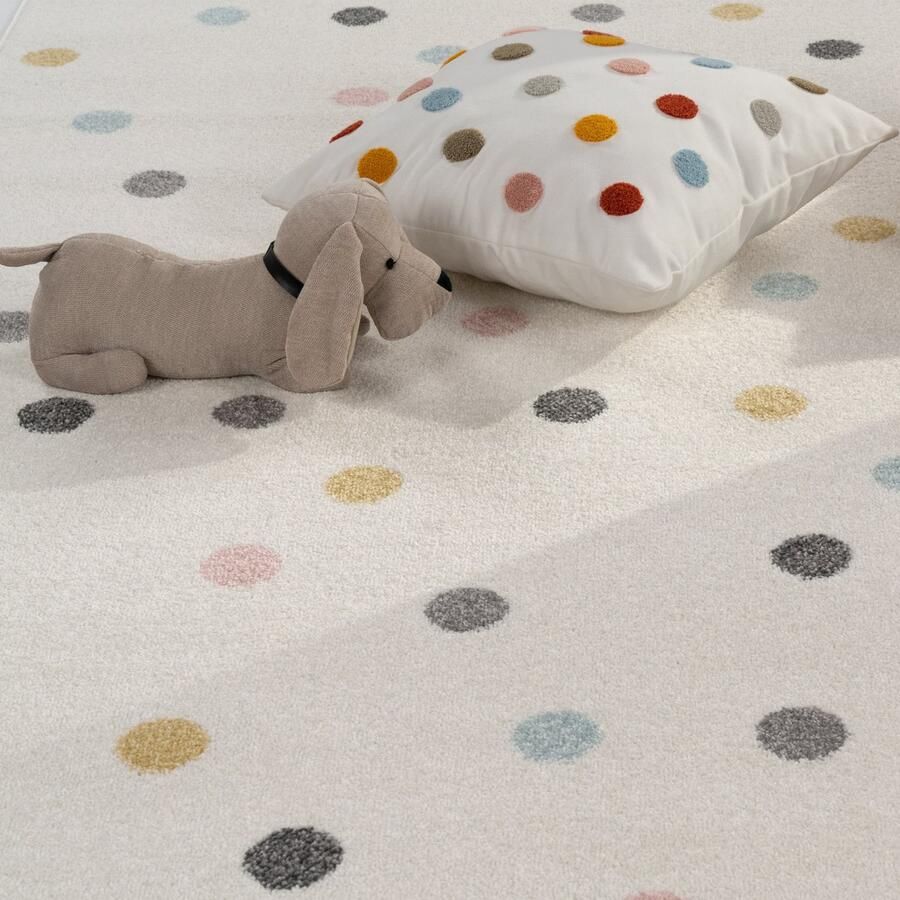 Flycarpets Kinderkamer Vloerkleed Ninaro Stippen Mullti Creme
