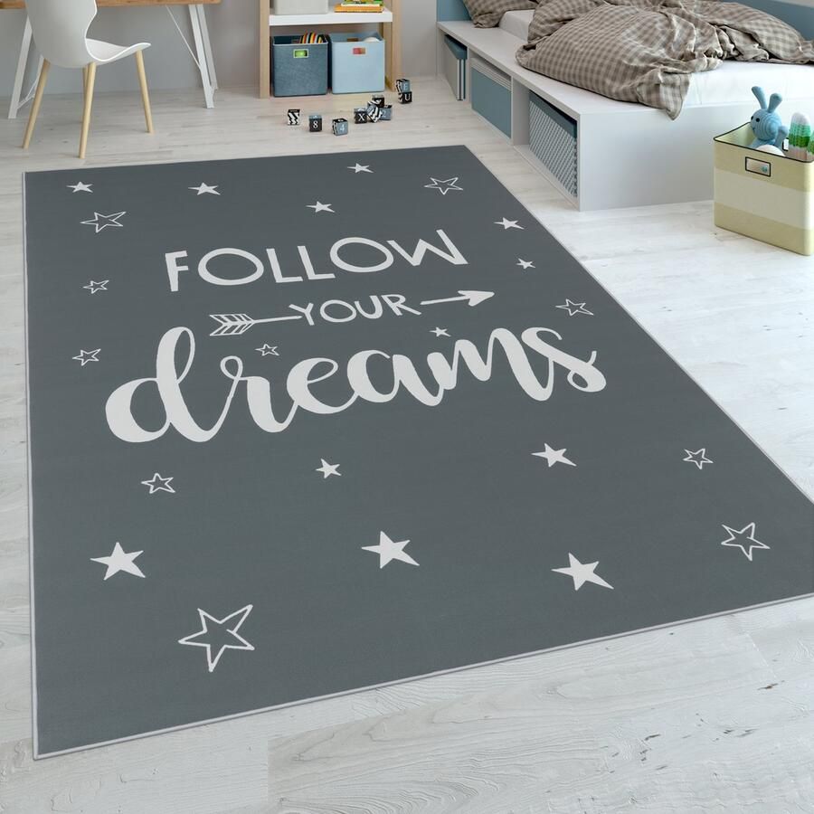 Flycarpets Kindervloerkleed Aleris Follow Your Dreams Antraciet
