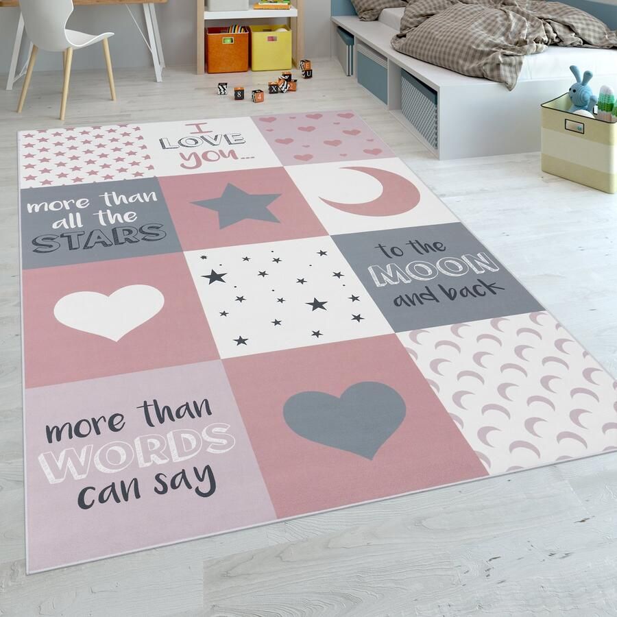 Flycarpets Kindervloerkleed Aleris Maan en ster Roze