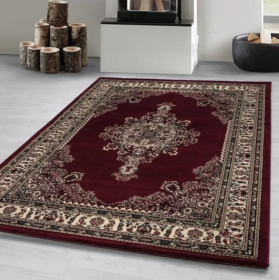 Flycarpets Klassiek Vloerkleed Marrakesh Rood Beige 200x290 cm Oosters motief Perzisch Tapijt Laagpolig Retro Kleed Woonkamer